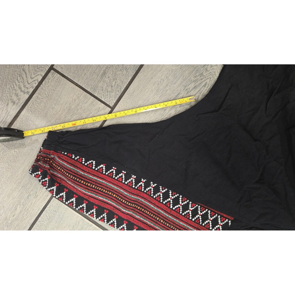 Boho Tribal Embroidered Drop Crotch Harem Pants Black Red Geometric Yoga Joggers - Picture 5 of 8